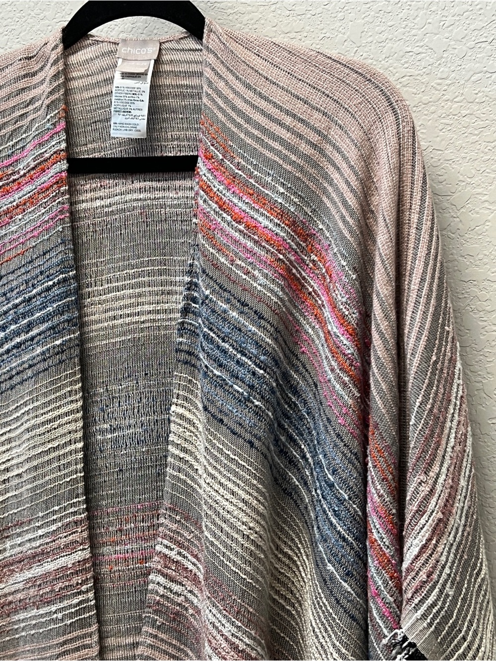 Chico's Multi-Color Metallic Striped Kimono Wrap Poncho One Size - Picture 4 of 13